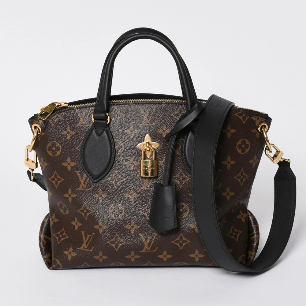 LOUIS VUITTON Monogram Flower Zipped Tote Brown Black